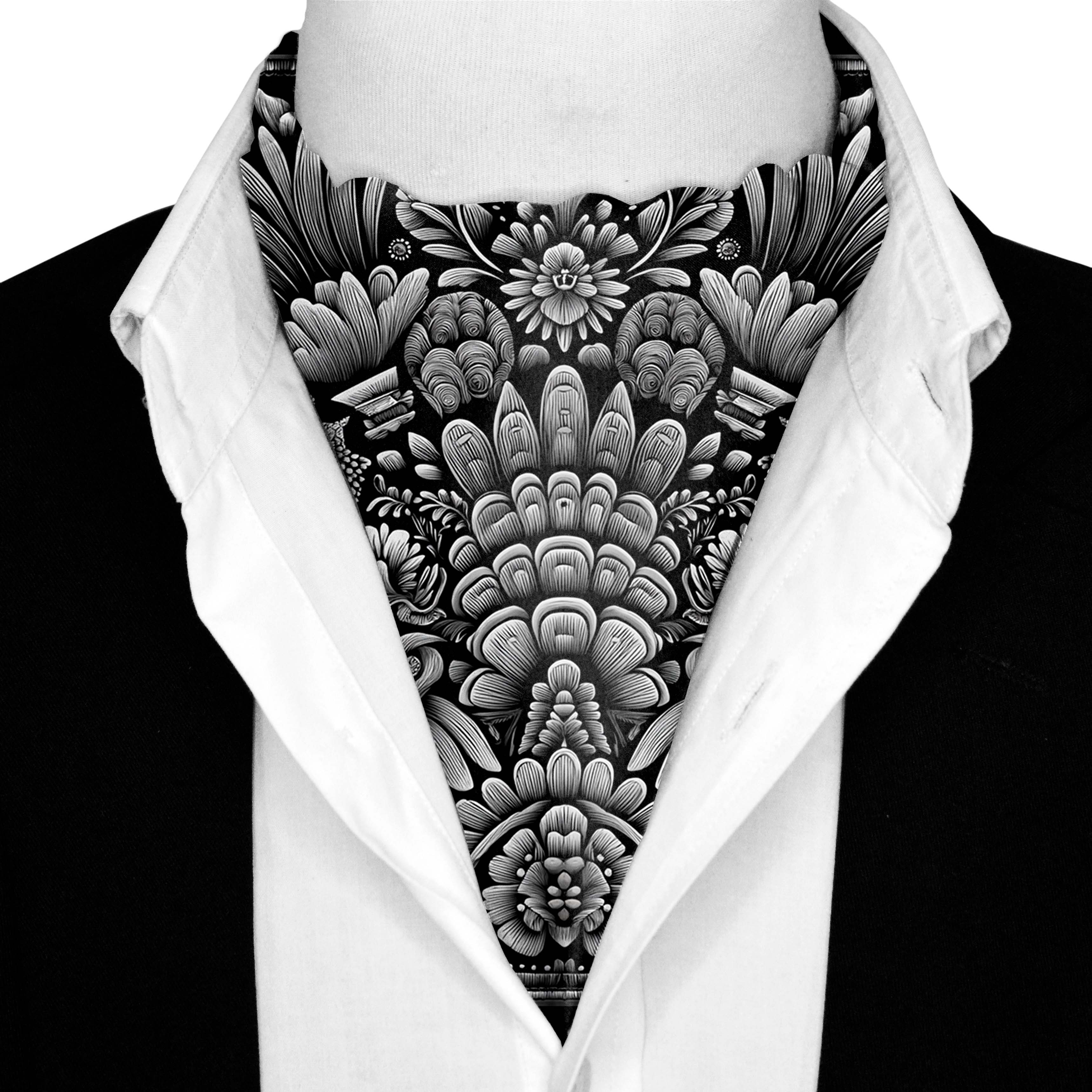 NOIR SILK ASCOT AND POCKET SQUARE SET – PREMIUM COLLECTION