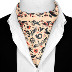 TATTO FLASH BANDANA SILK ASCOT WITH LAPEL PIN AND POCKET SQUARE