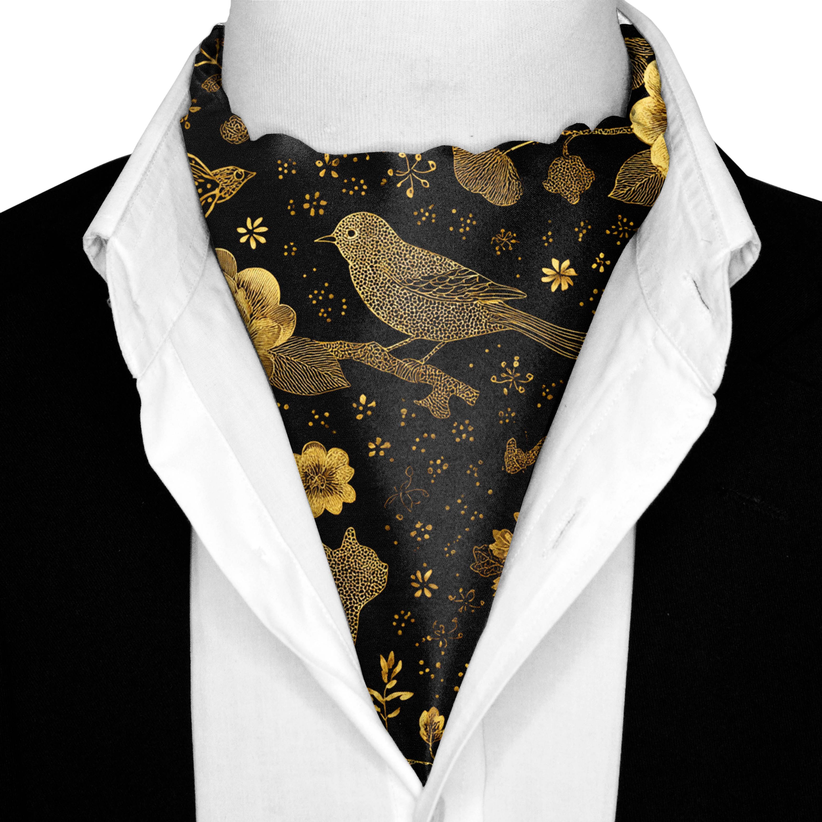 NOIR FAUNA SILK ASCOT AND POCKET SQUARE SET – PREMIUM COLLECTION