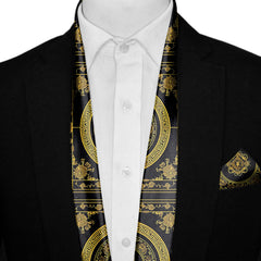 GOLDEN BAROQUE MEN SCARF AND POCKET SQUARE SET – PREMIUM COLLECTION