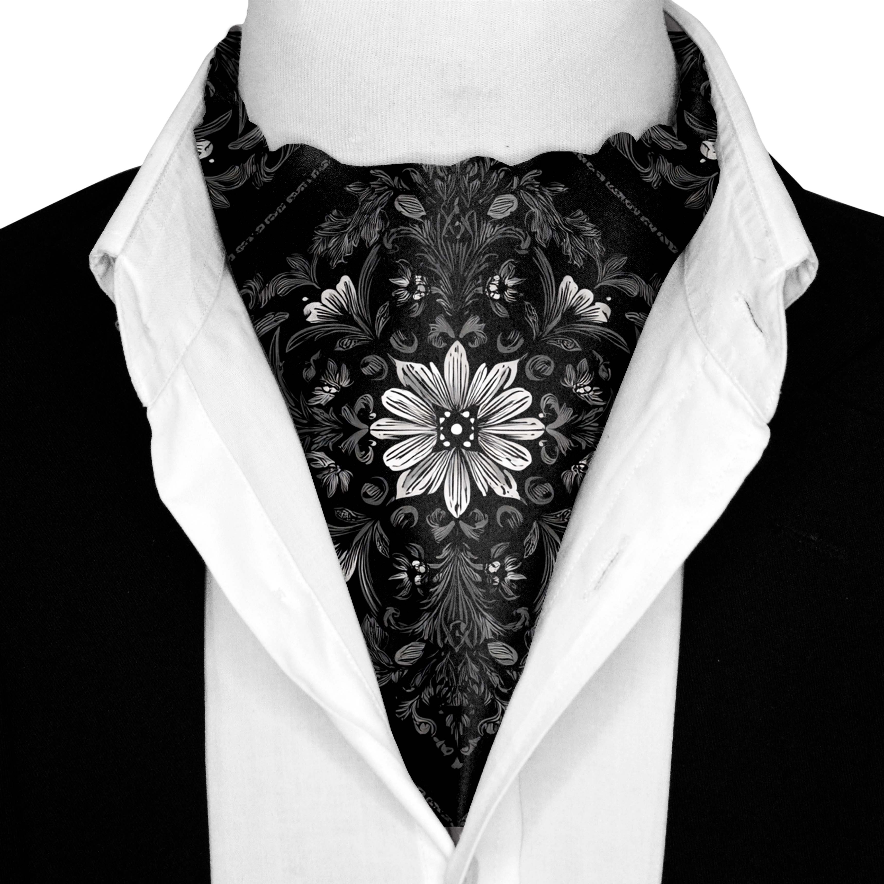 OBSIDIAN SILK ASCOT AND POCKET SQUARE SET – PREMIUM COLLECTION