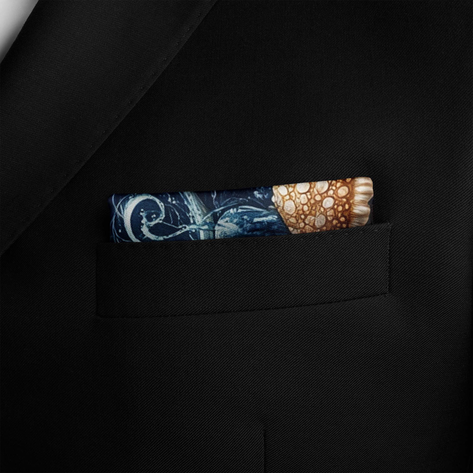 TWO DOLPHINS SILK POCKET SQUARE