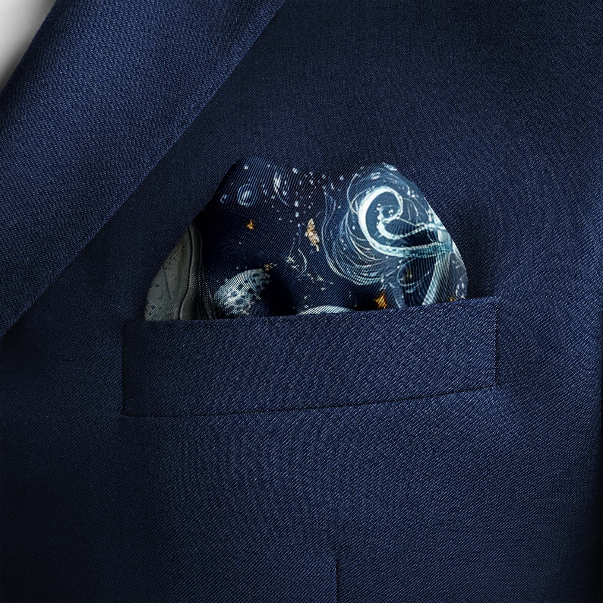 TWO DOLPHINS SILK POCKET SQUARE