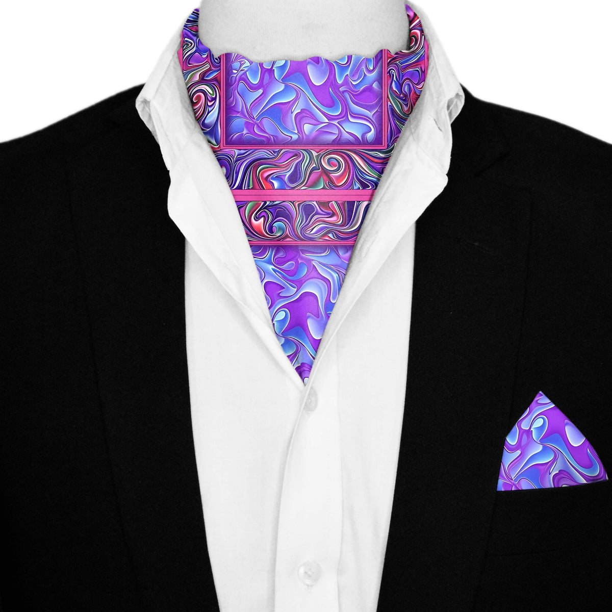 HOLOGRAPHIC IN NEON SILK ASCOT AND POCKET SQUARE SET – PREMIUM COLLECTION