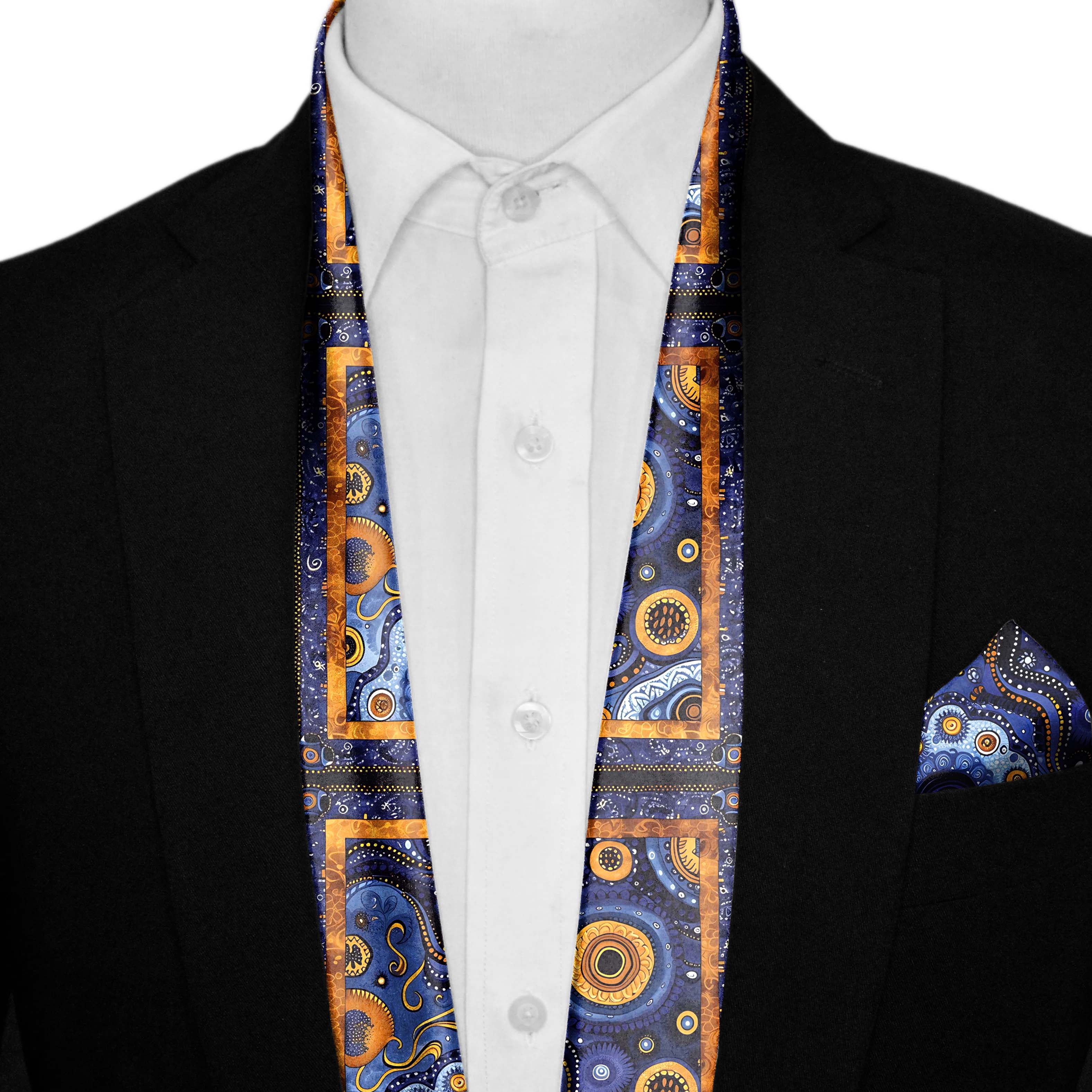 HAND DRAWN ABSTRACT MEN SCARF AND POCKET SQUARE SET – PREMIUM COLLECTION