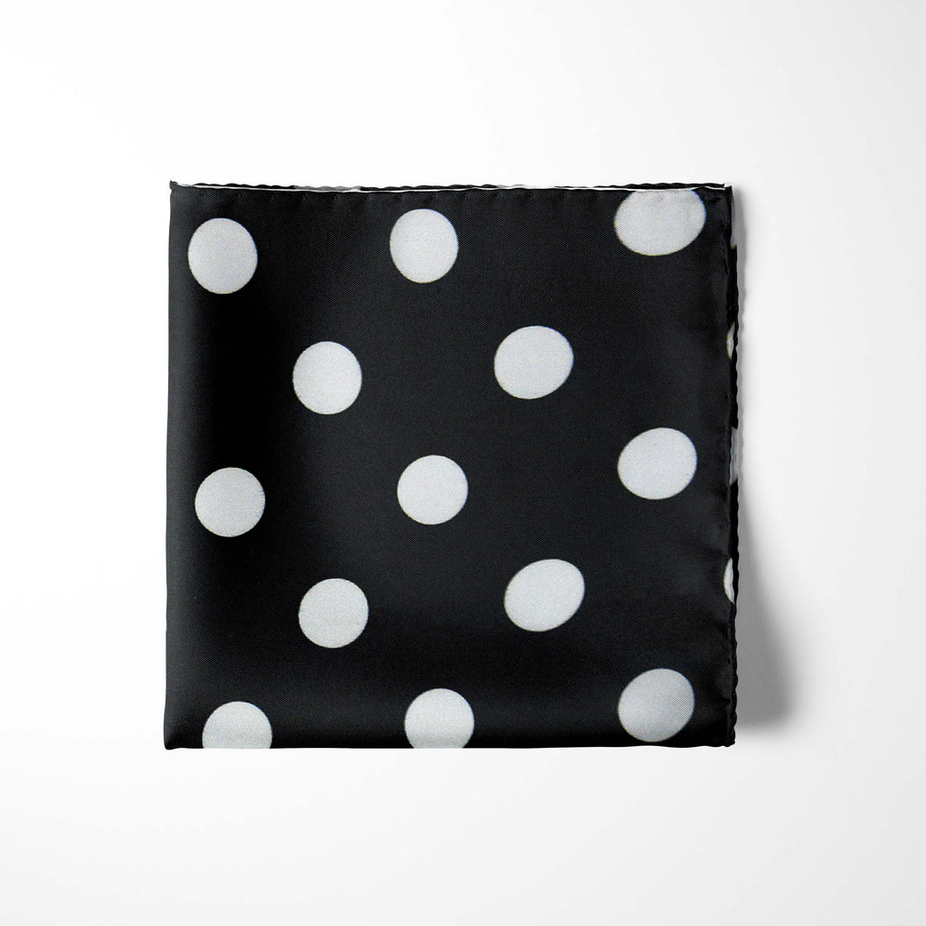 BLACK MEDIUM POLKA DOTS SILK POCKET SQUARE