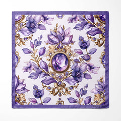 LISIANTHUS FLOWERS SILK SCARF WITH LAPEL PIN AND POCKET SQUARE