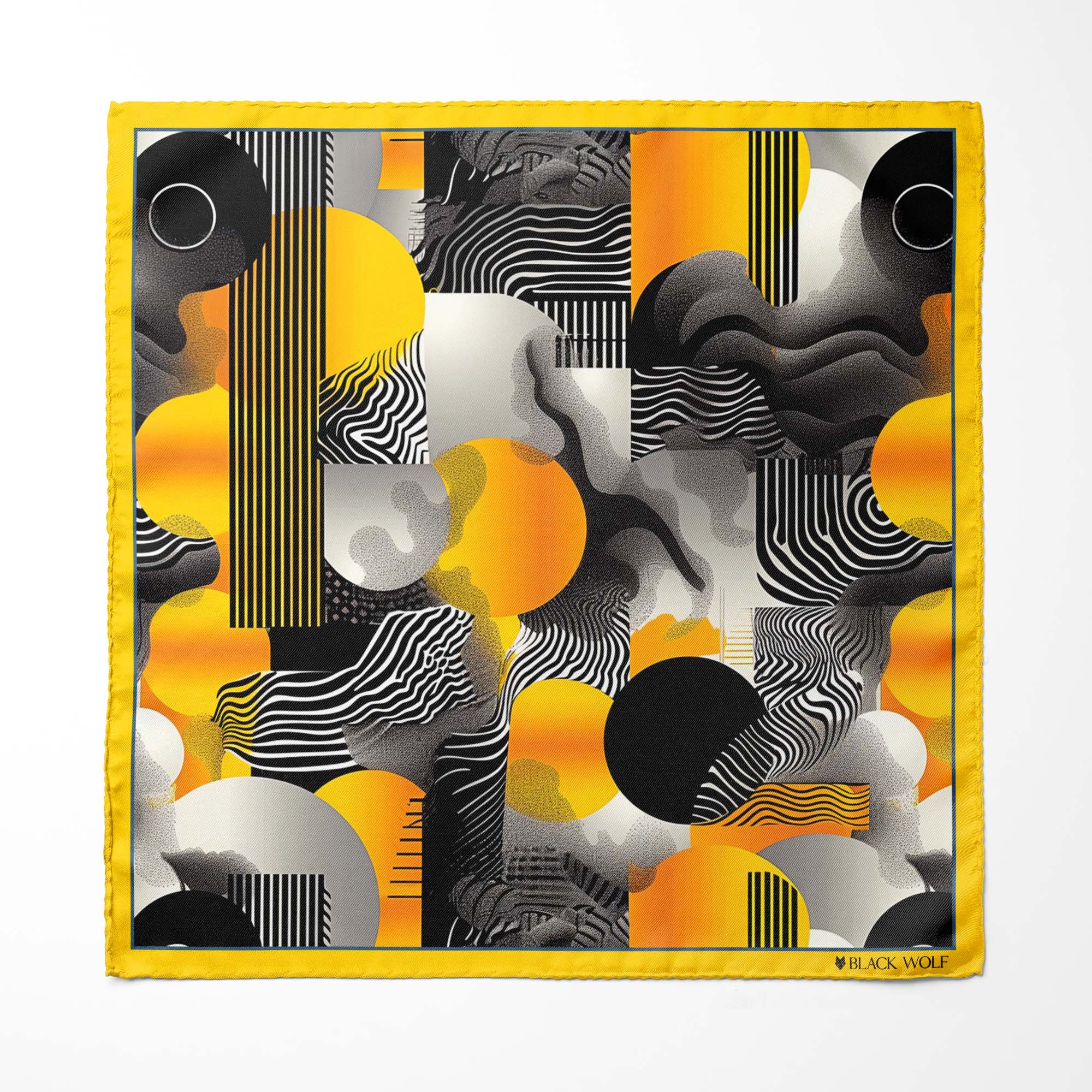 ABSTRACT VINTAGE SILK SCARF WITH LAPEL PIN AND POCKET SQUARE