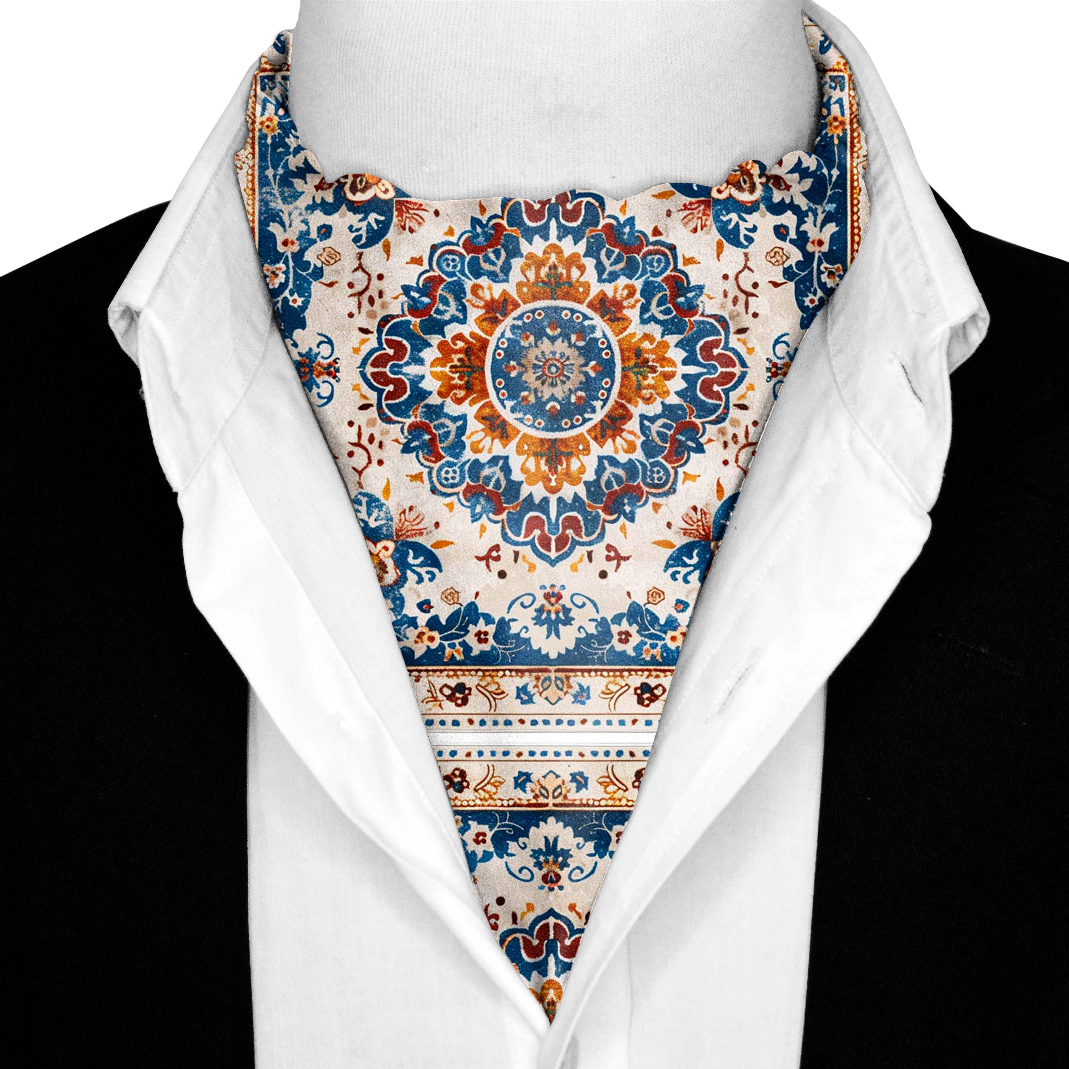 TURKMEN AFGHAN  SILK ASCOT AND POCKET SQUARE SET – PREMIUM COLLECTION