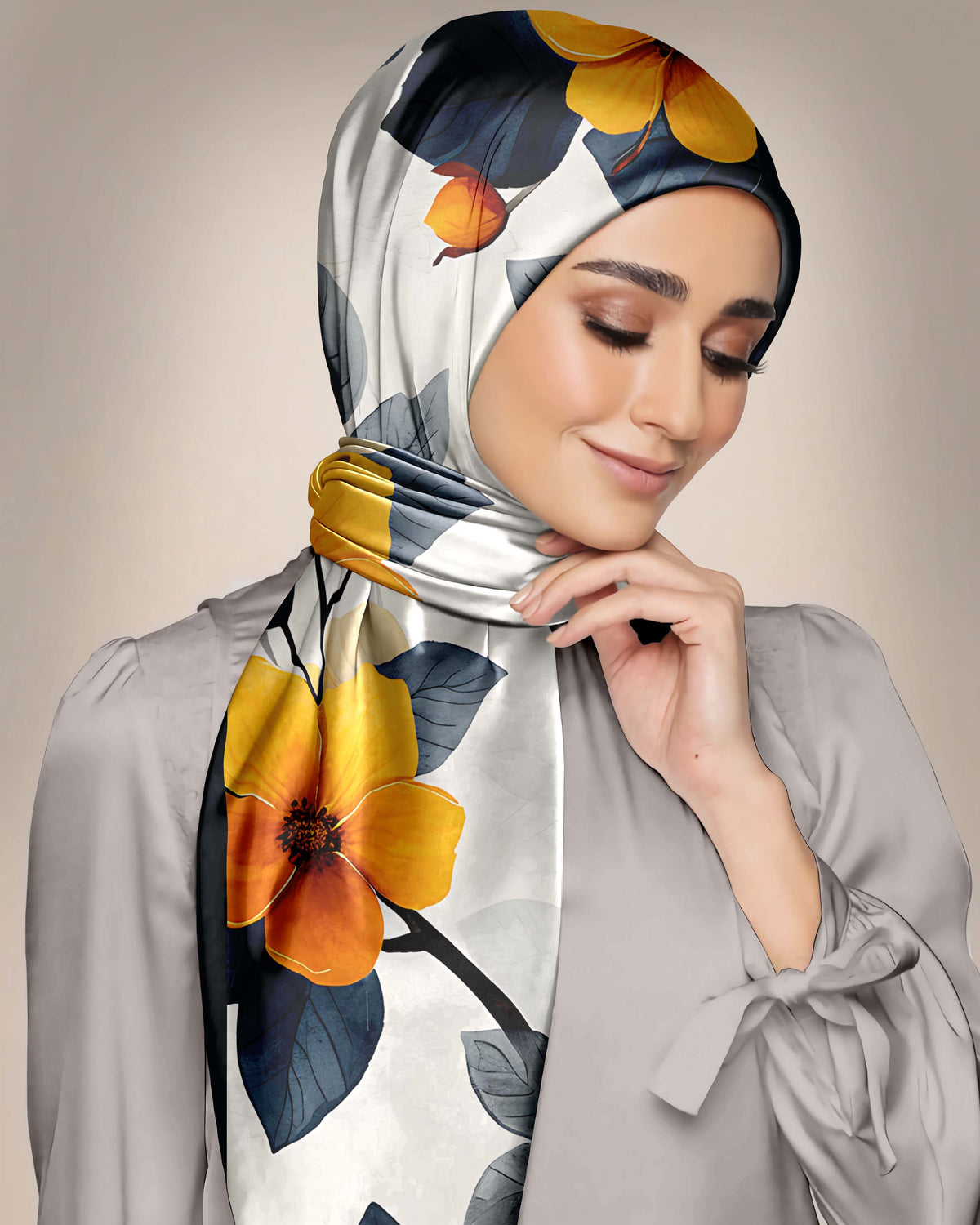 BLUE YELLOW SILK WOMEN HIJAB - PREMIUM COLLECTION