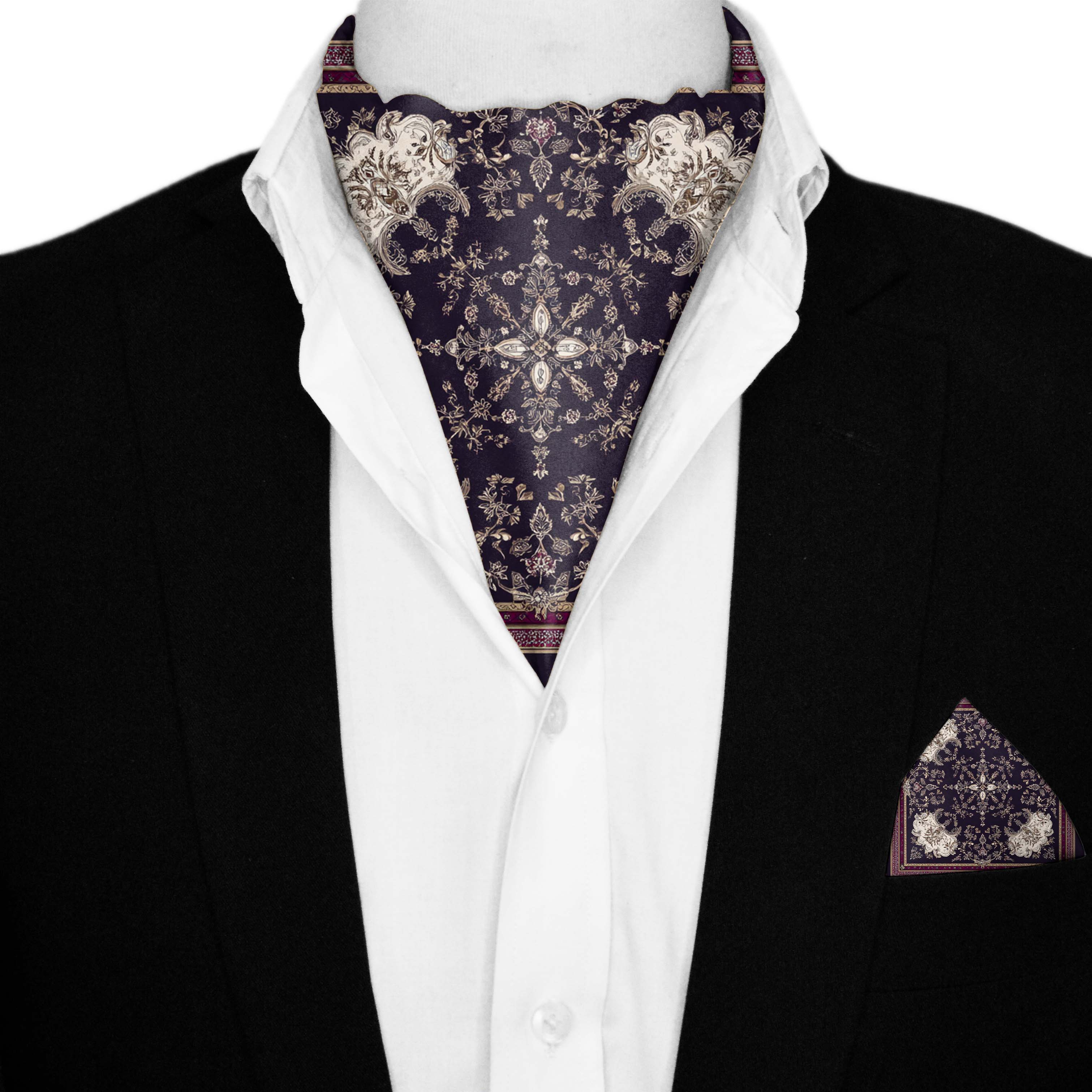 NOCTURNE SILK ASCOT AND POCKET SQUARE SET – PREMIUM COLLECTION
