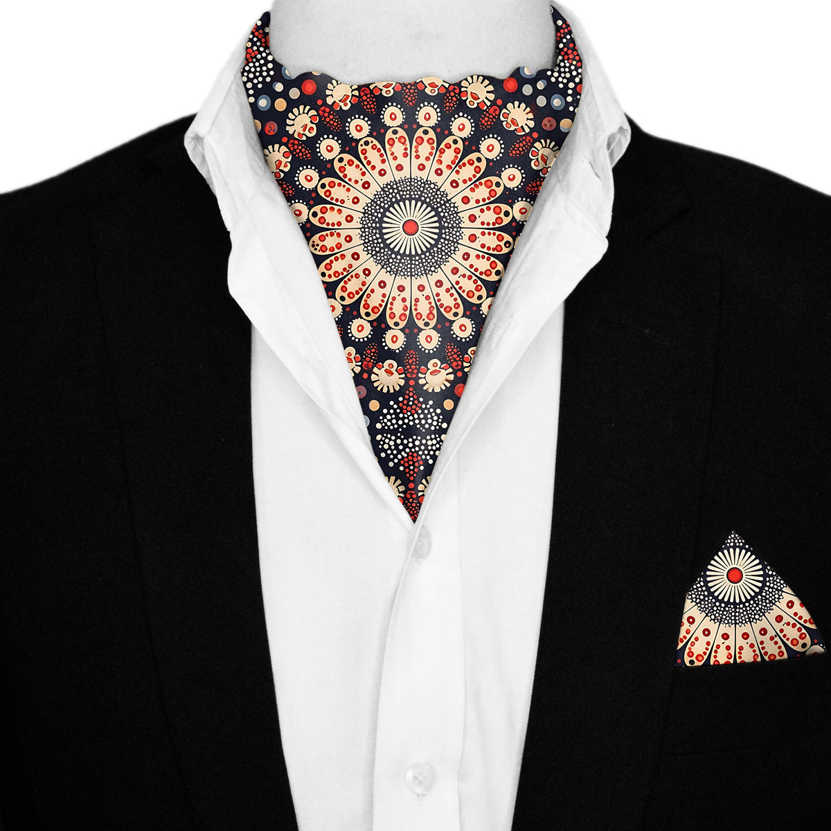 MANDALA DESIGN SILK ASCOT AND POCKET SQUARE SET – PREMIUM COLLECTION