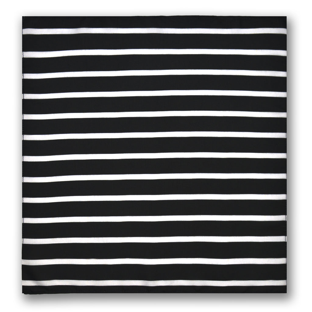 BLACK STRIPS SILK ASCOT WITH LAPEL PIN AND POCKET SQUARE