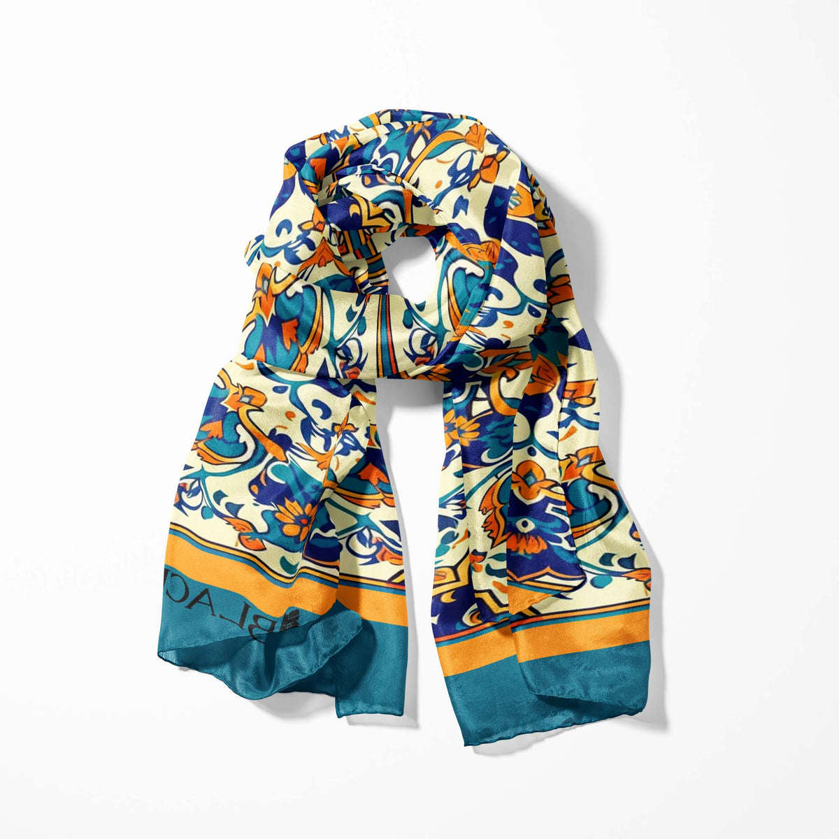 ARABESQUE VINTAGE ELEGANT SILK SCARF WITH LAPEL PIN AND POCKET SQUARE