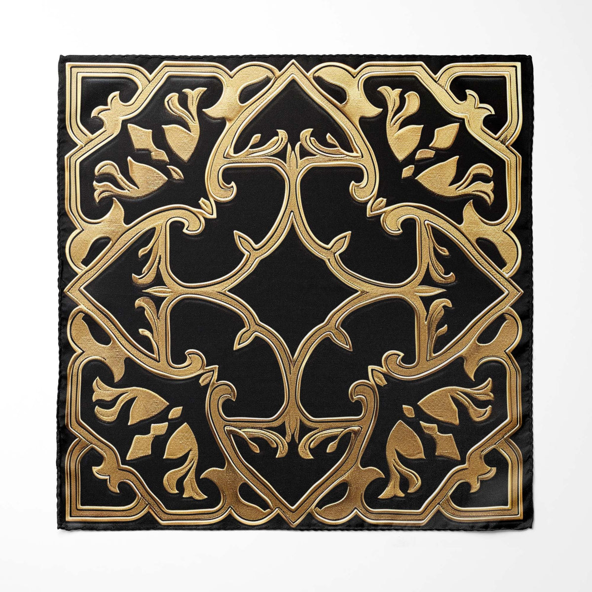 ARABIC FLORAL SILK SCARF WITH LAPEL PIN AND POCKET SQUARE