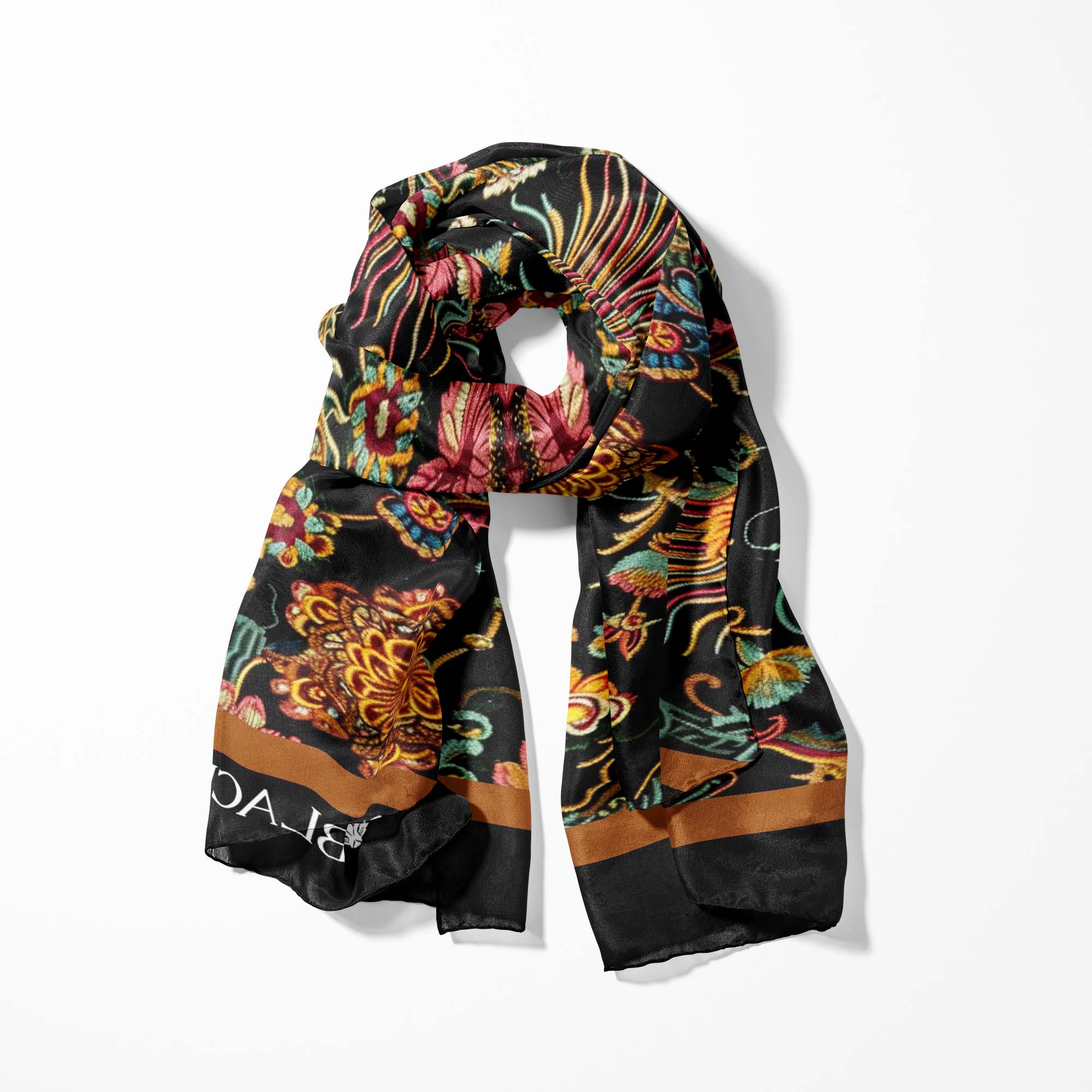 JAPANESE CULTURE SILK SCARF WITH LAPEL PIN AND POCKET SQUARE