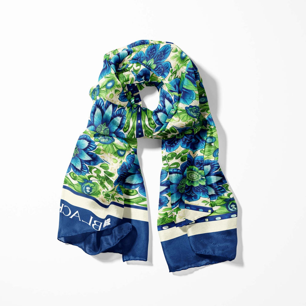 ELEGANT ABSTRACT FLORAL SILK SCARF WITH LAPEL PIN AND POCKET SQUARE