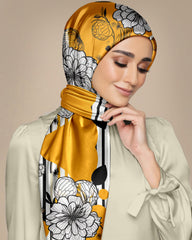 YELLOW BLACK WHITE CHEVRON SILK WOMEN HIJAB – PREMIUM COLLECTION