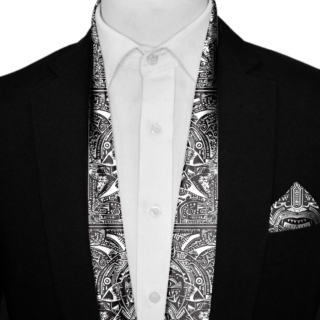 MAYAN PATTERN MEN SCARF AND POCKET SQUARE SET – PREMIUM COLLECTION