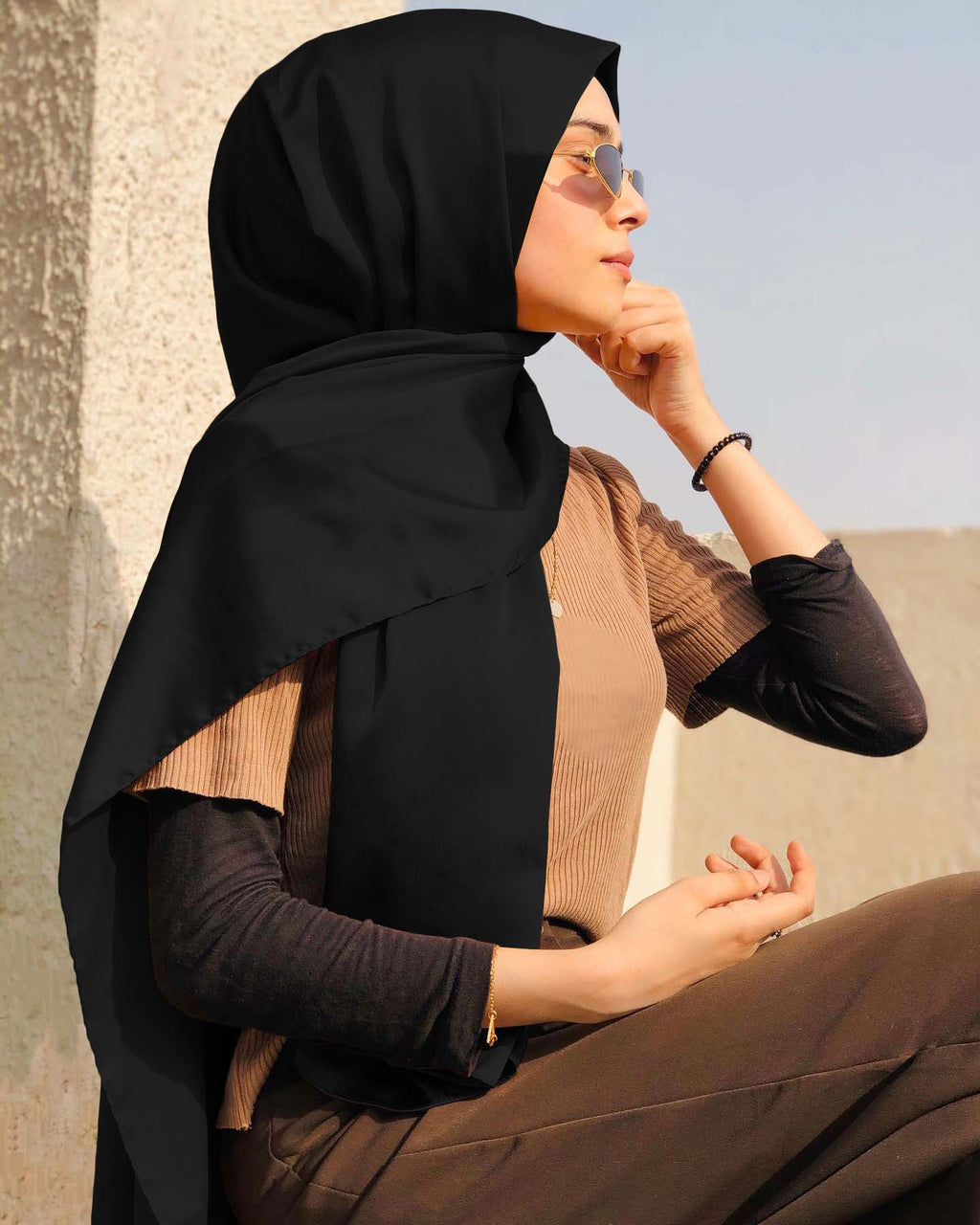 JET BLACK SILK WOMEN HIJAB – PREMIUM COLLECTION