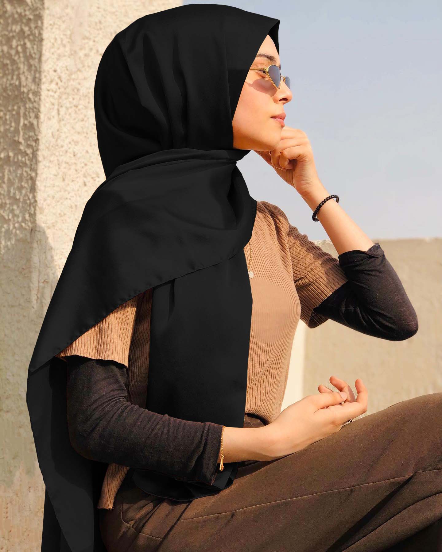 JET BLACK SILK WOMEN HIJAB – PREMIUM COLLECTION