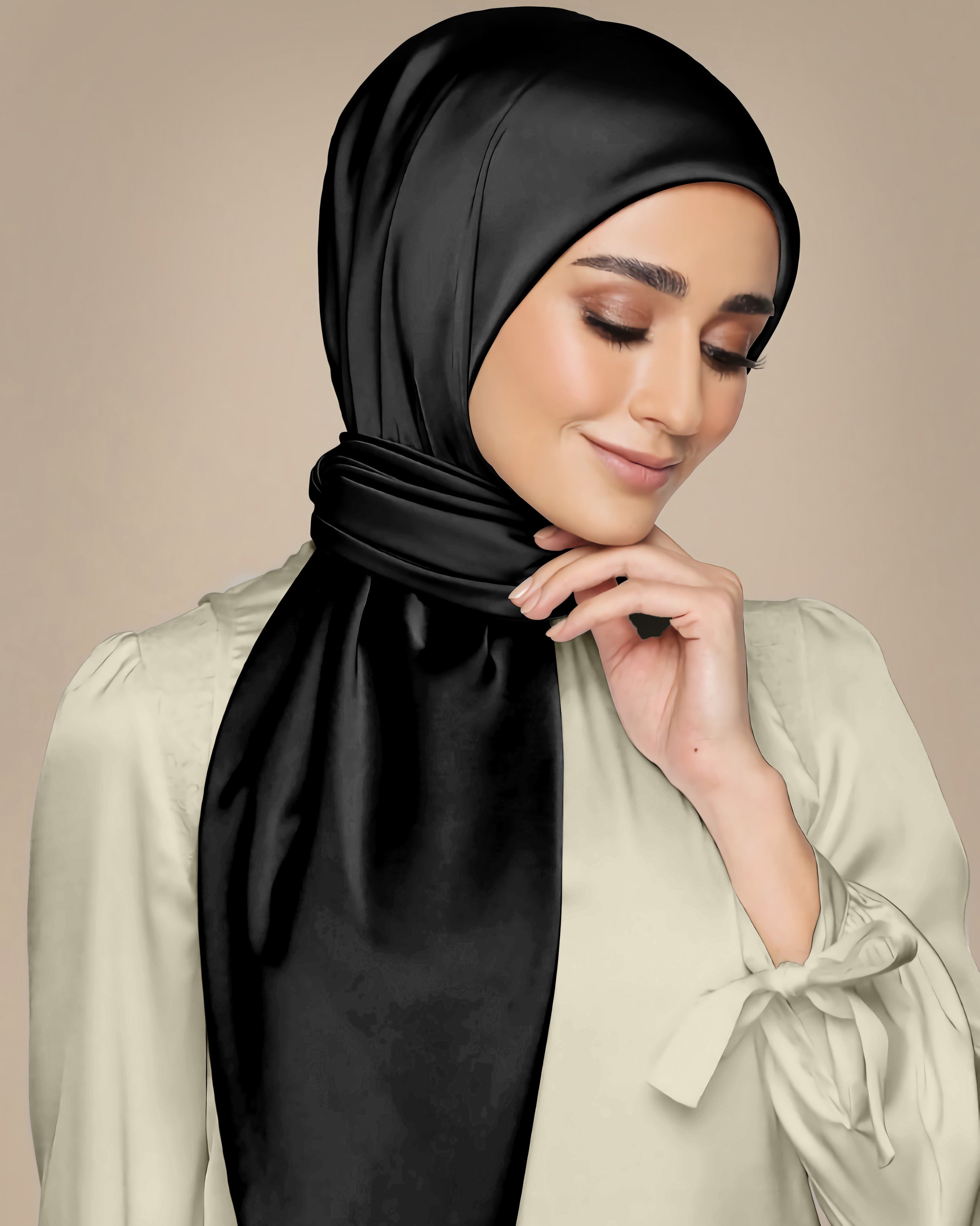JET BLACK SILK WOMEN HIJAB – PREMIUM COLLECTION