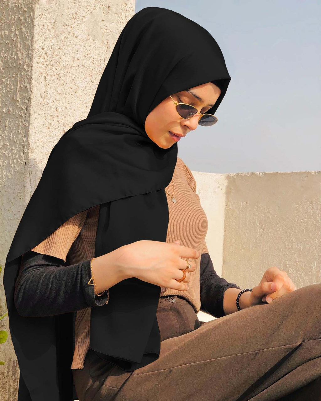 JET BLACK SILK WOMEN HIJAB – PREMIUM COLLECTION