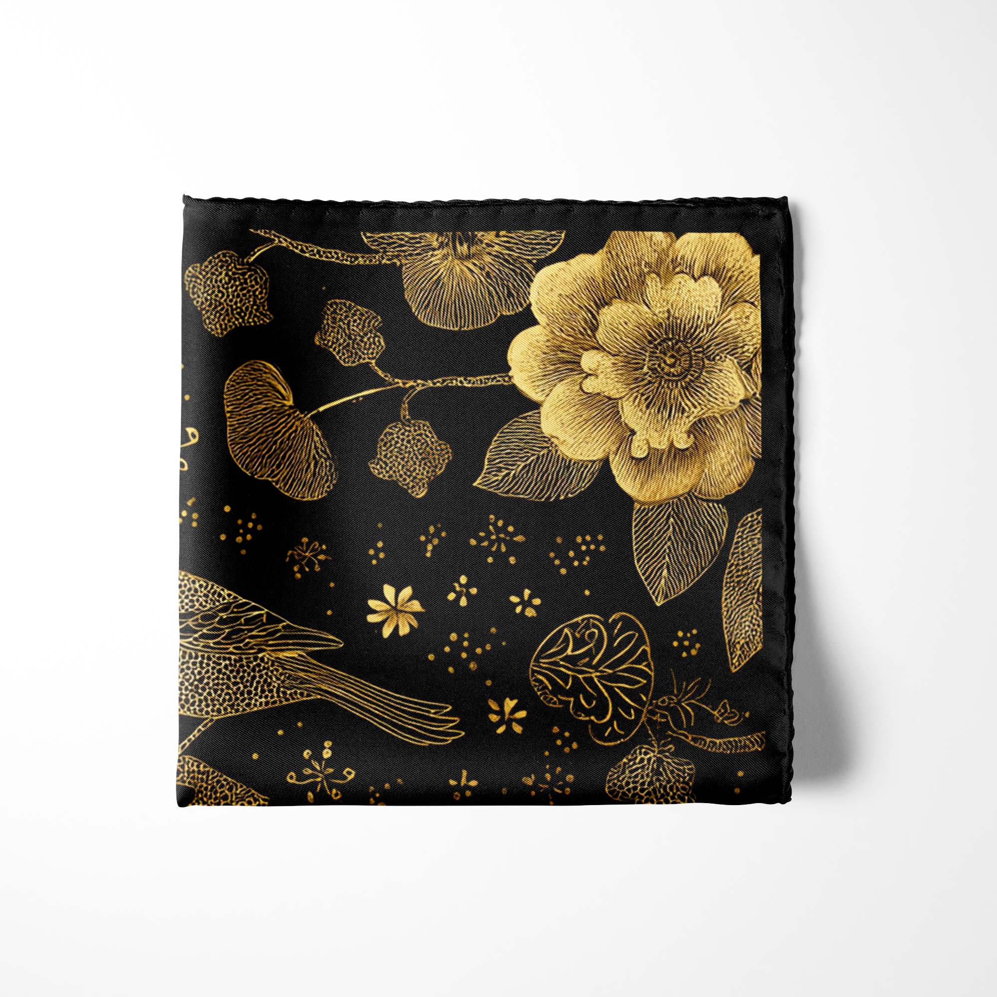 NOIR FAUNA SILK POCKET SQUARE