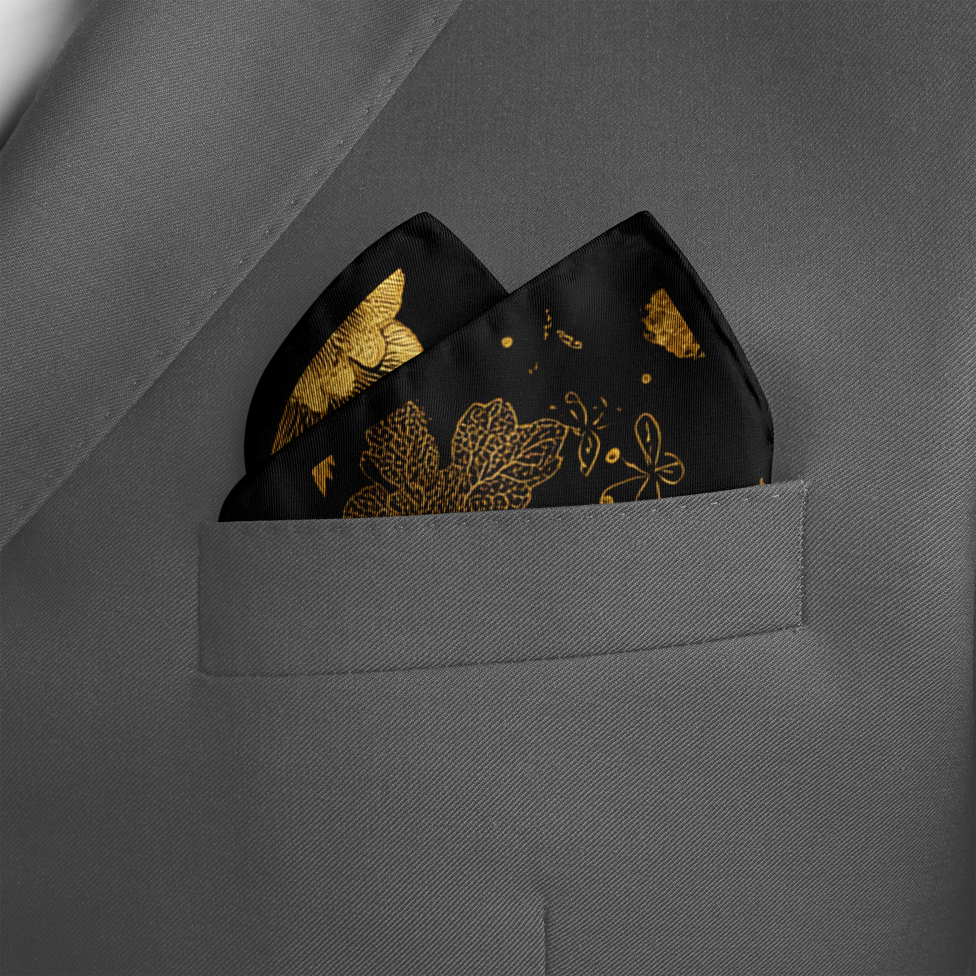 NOIR FAUNA SILK POCKET SQUARE