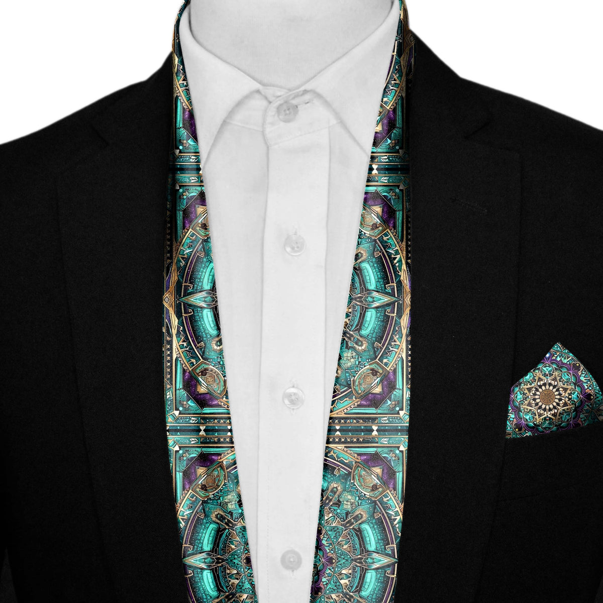 NEON MANDALA MEN SCARF AND POCKET SQUARE SET – PREMIUM COLLECTION