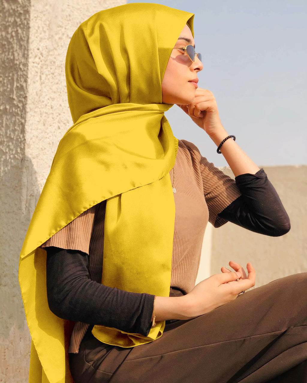 MUSTARD SILK WOMEN HIJAB – PREMIUM COLLECTION