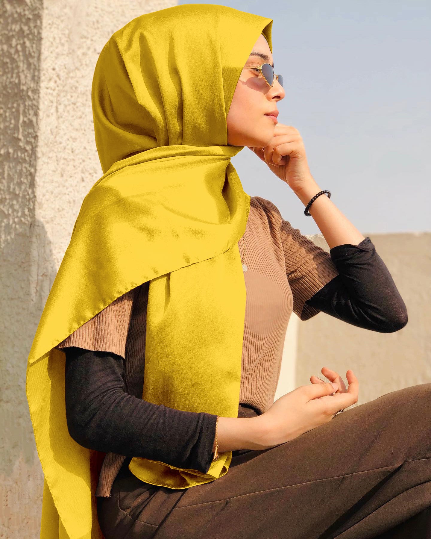 MUSTARD SILK WOMEN HIJAB – PREMIUM COLLECTION
