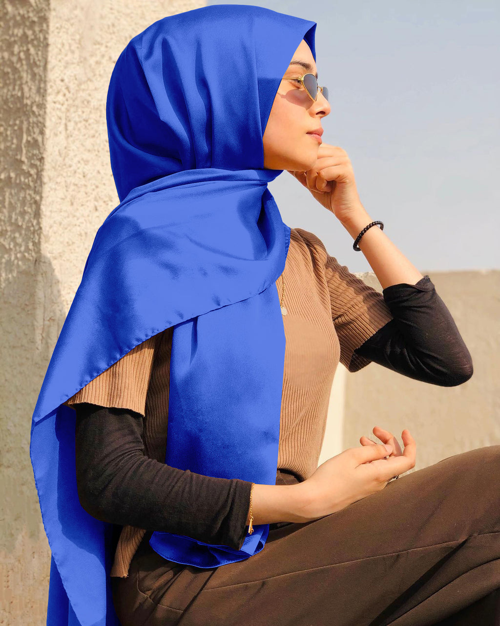 SOLID BLUE SILK WOMEN HIJAB – PREMIUM COLLECTION