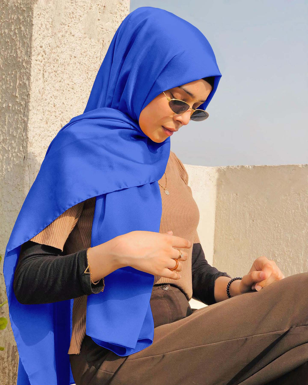 SOLID BLUE SILK WOMEN HIJAB – PREMIUM COLLECTION
