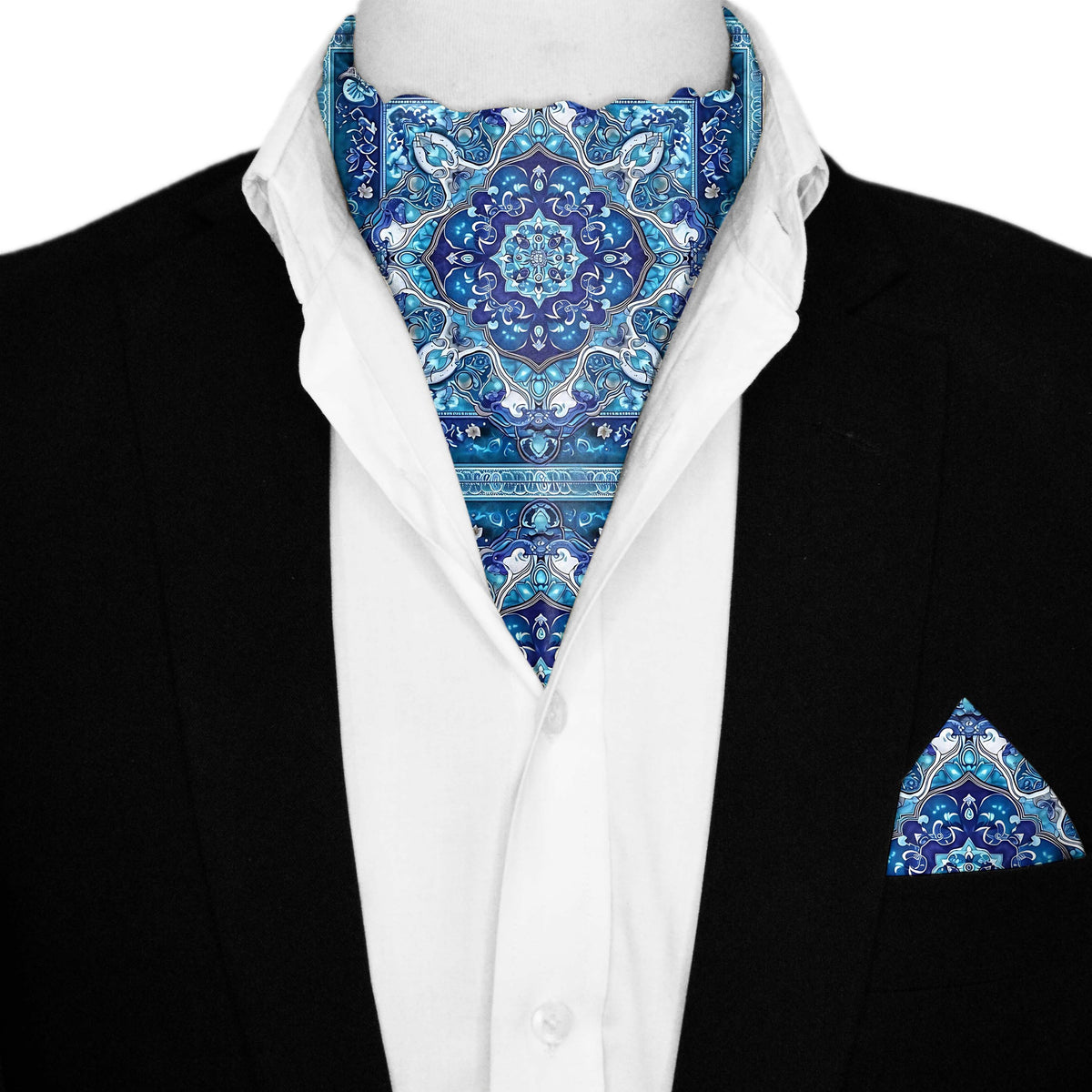 PERSIAN ART SILK ASCOT AND POCKET SQUARE SET – PREMIUM COLLECTION