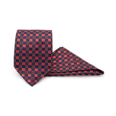 CRIMSON CHESS TIE AND POCKET SQUARE SET