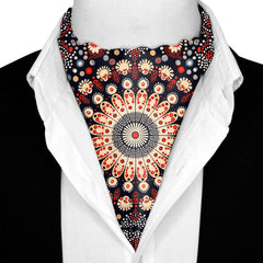 MANDALA DESIGN SILK ASCOT WITH LAPEL PIN AND POCKET SQUARE