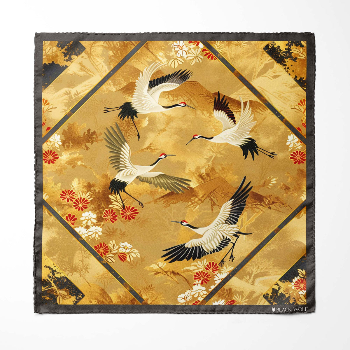 CRANE BIRDS SILK ASCOT WITH LAPEL PIN AND POCKET SQUARE