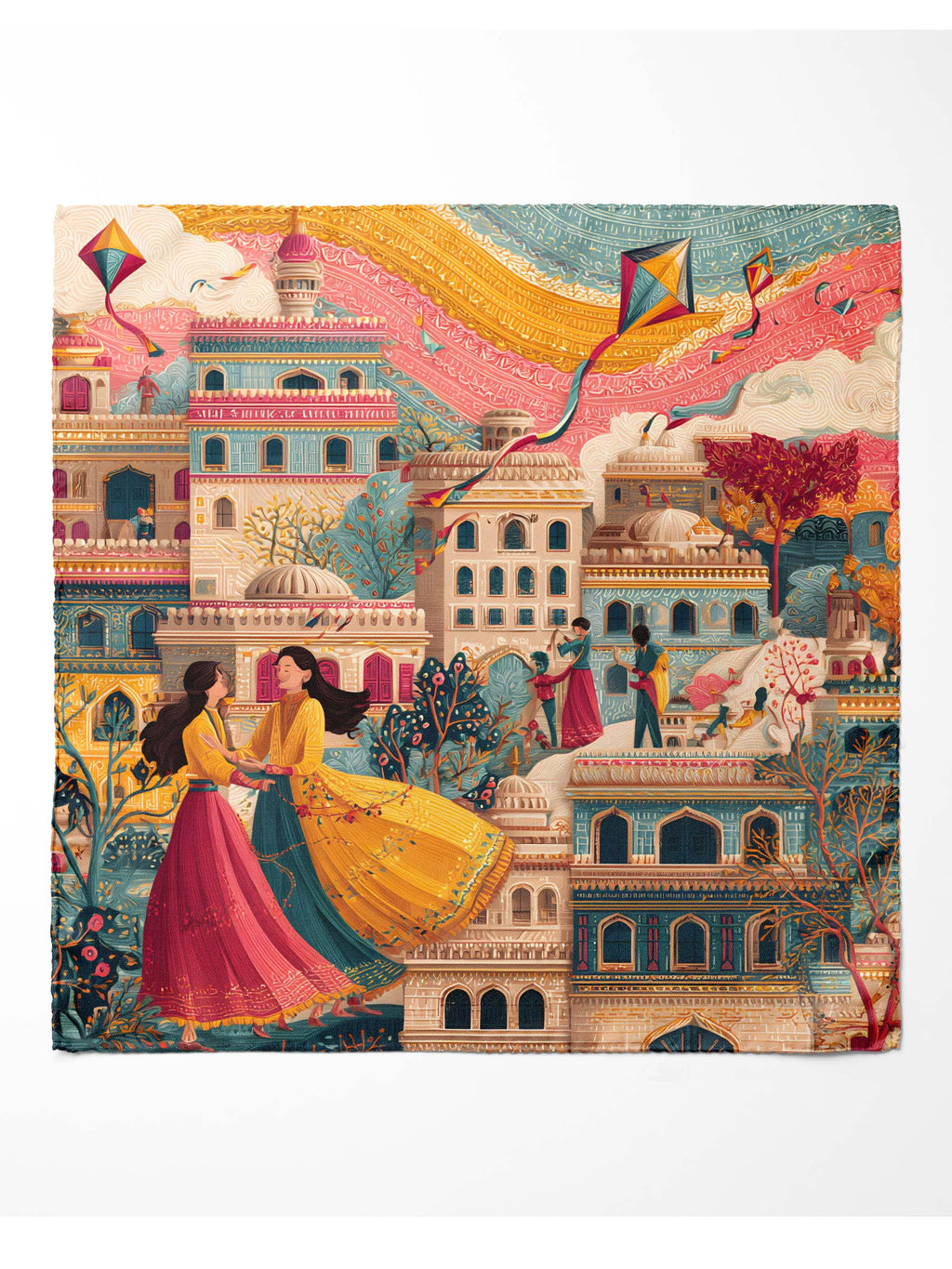 Lahore Basant Illustrated Scarf – Old City Festival Art Print Scarf