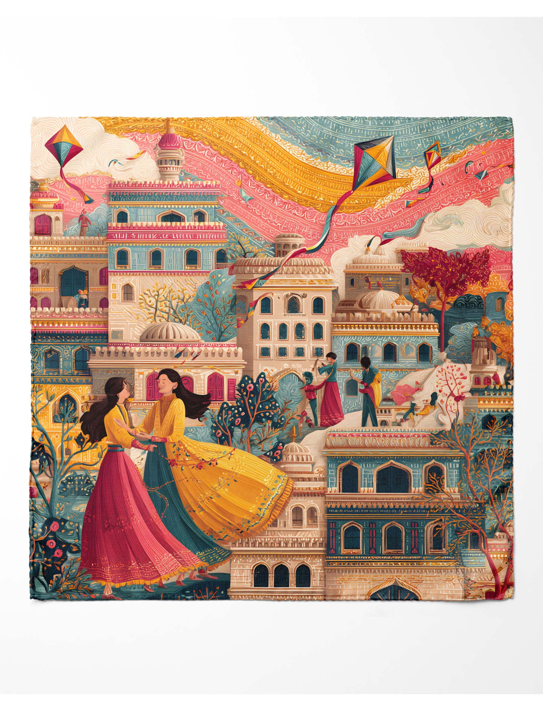 Lahore Basant Illustrated Scarf – Old City Festival Art Print Scarf