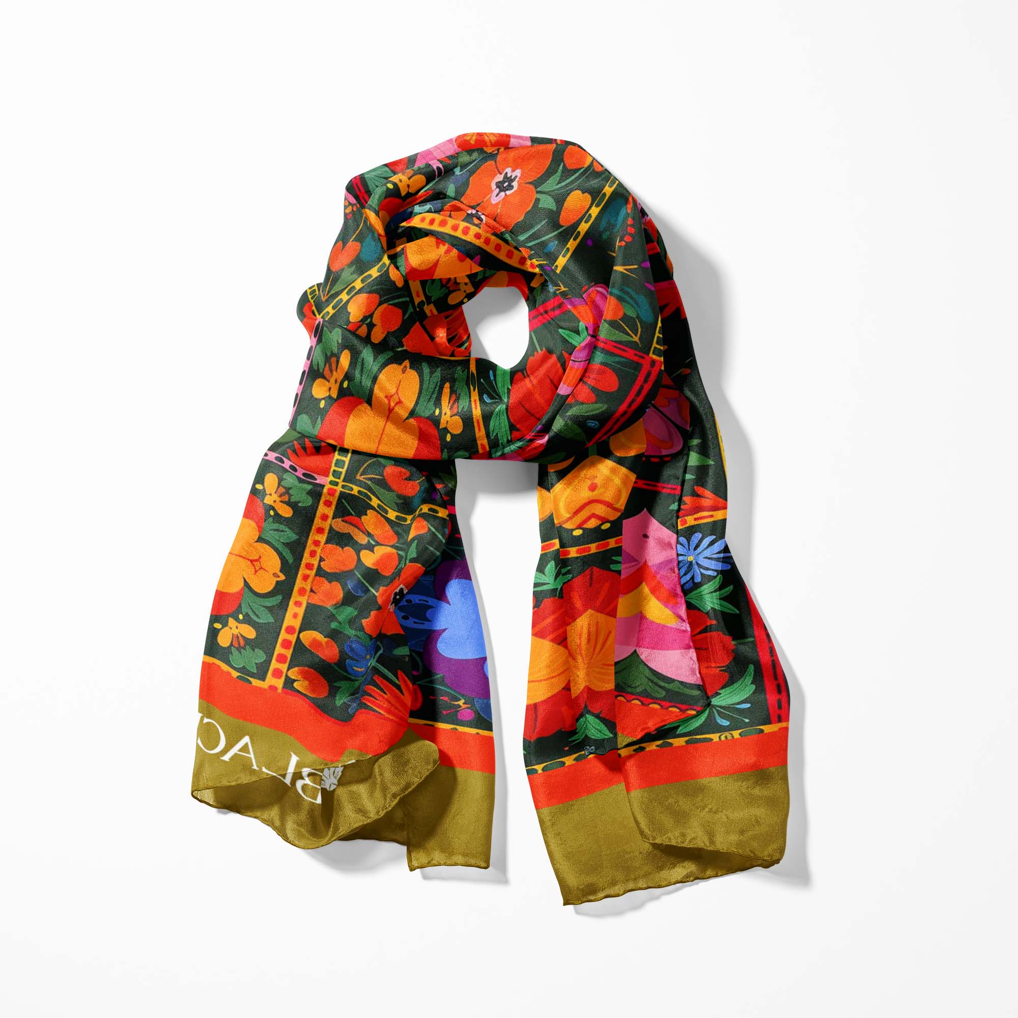 SPAIN FLOWER SILK SCARF WITH LAPEL PIN AND POCKET SQUARE