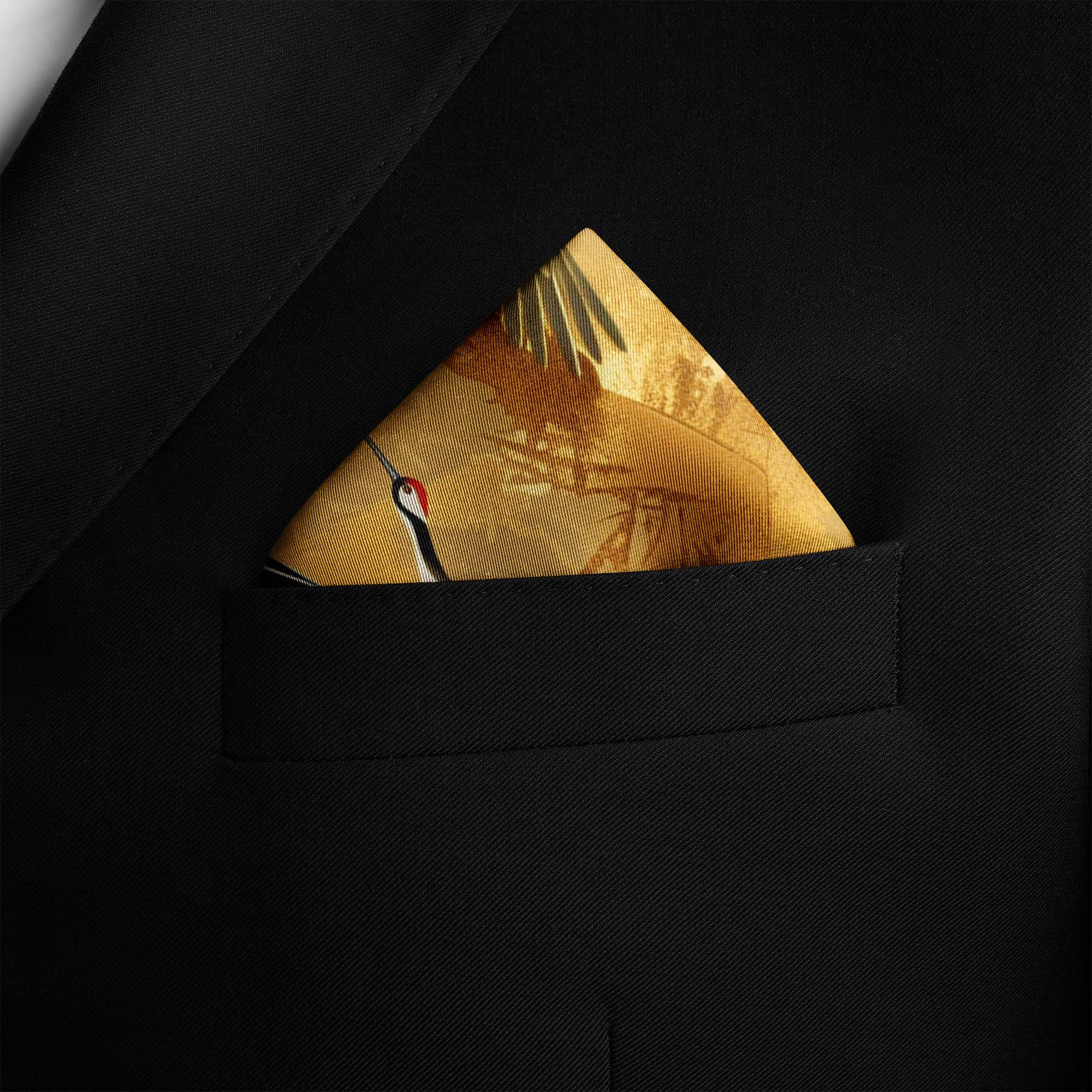 CRANE BIRDS SILK POCKET SQUARE