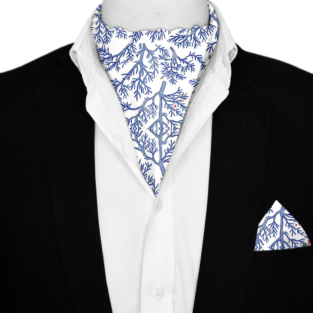 SNOWFLAKE TREE SILK ASCOT AND POCKET SQUARE SET – PREMIUM COLLECTION