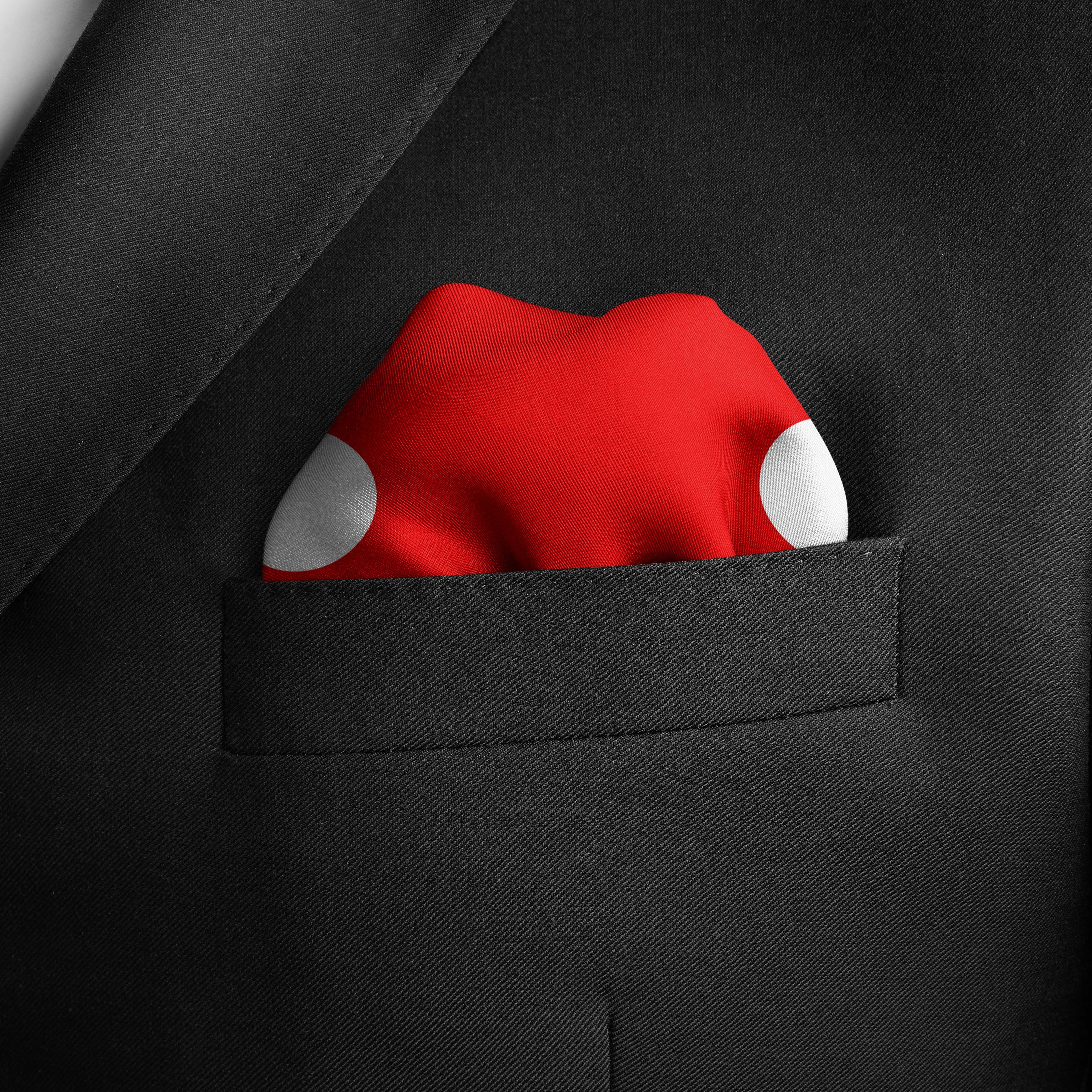 RED LARGE POLKA DOTS SILK POCKET SQUARE