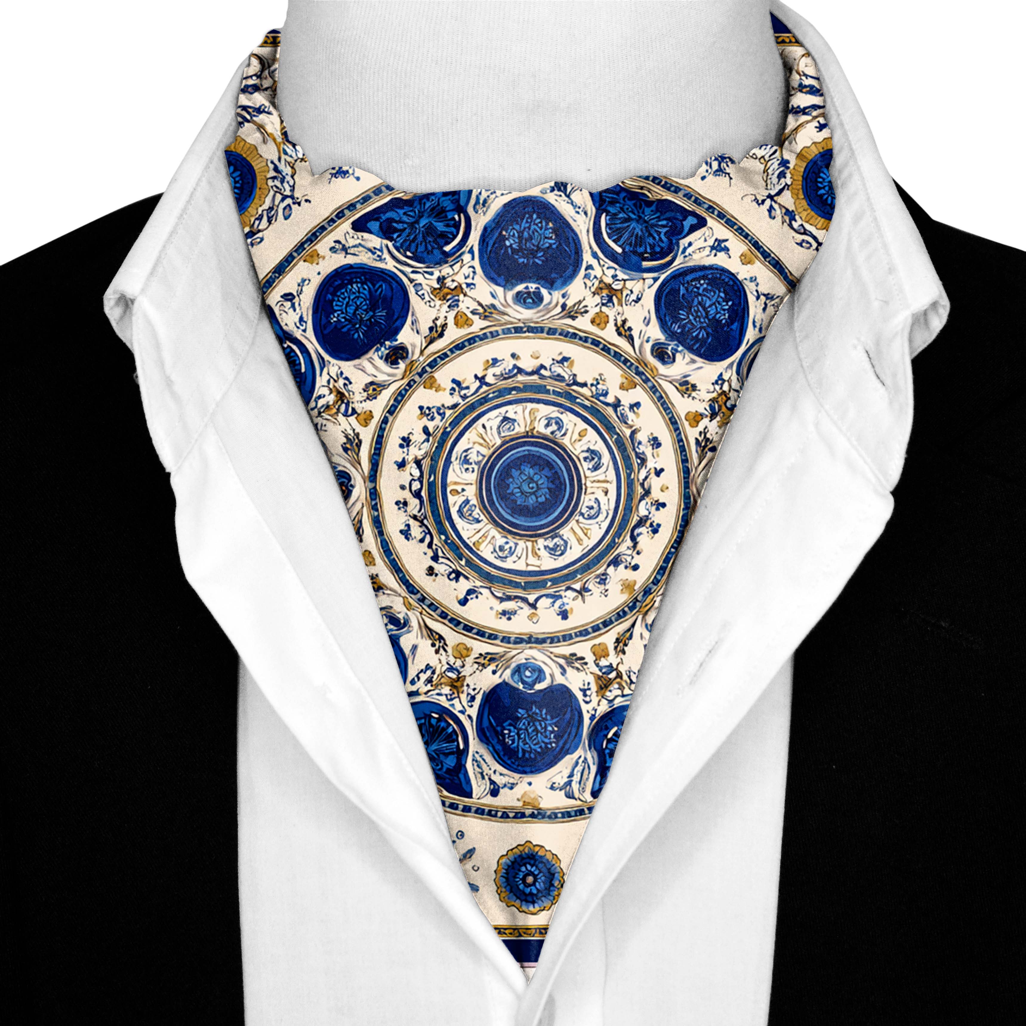 AZURE BLOOM SILK ASCOT AND POCKET SQUARE SET – PREMIUM COLLECTION