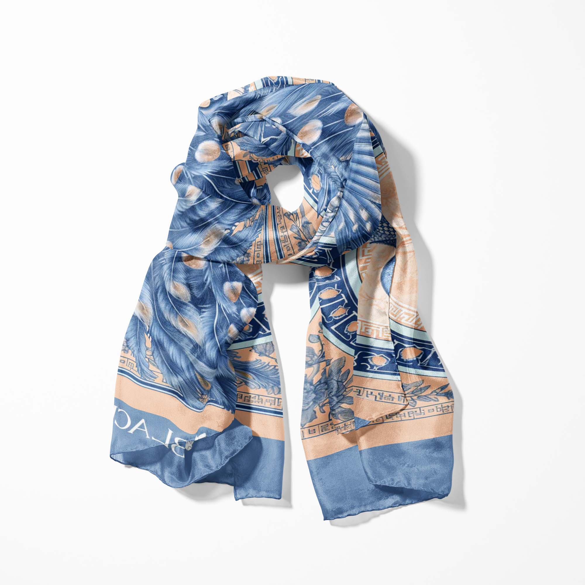 LUXURY CHINOISERIE SILK SCARF WITH LAPEL PIN AND POCKET SQUARE