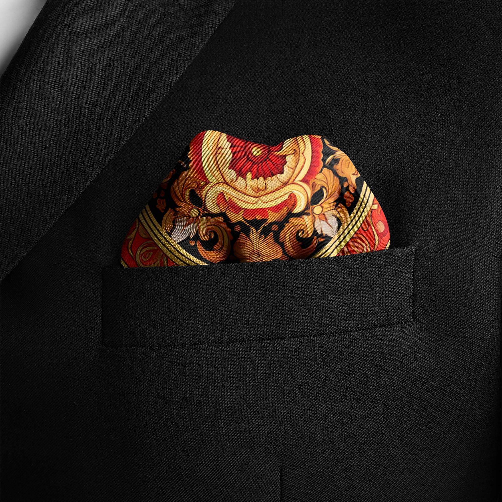 RED PERSIAN ART SILK POCKET SQUARES