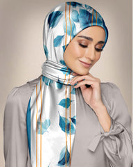 BLUE LEAVES SILK WOMEN HIJAB - PREMIUM COLLECTION