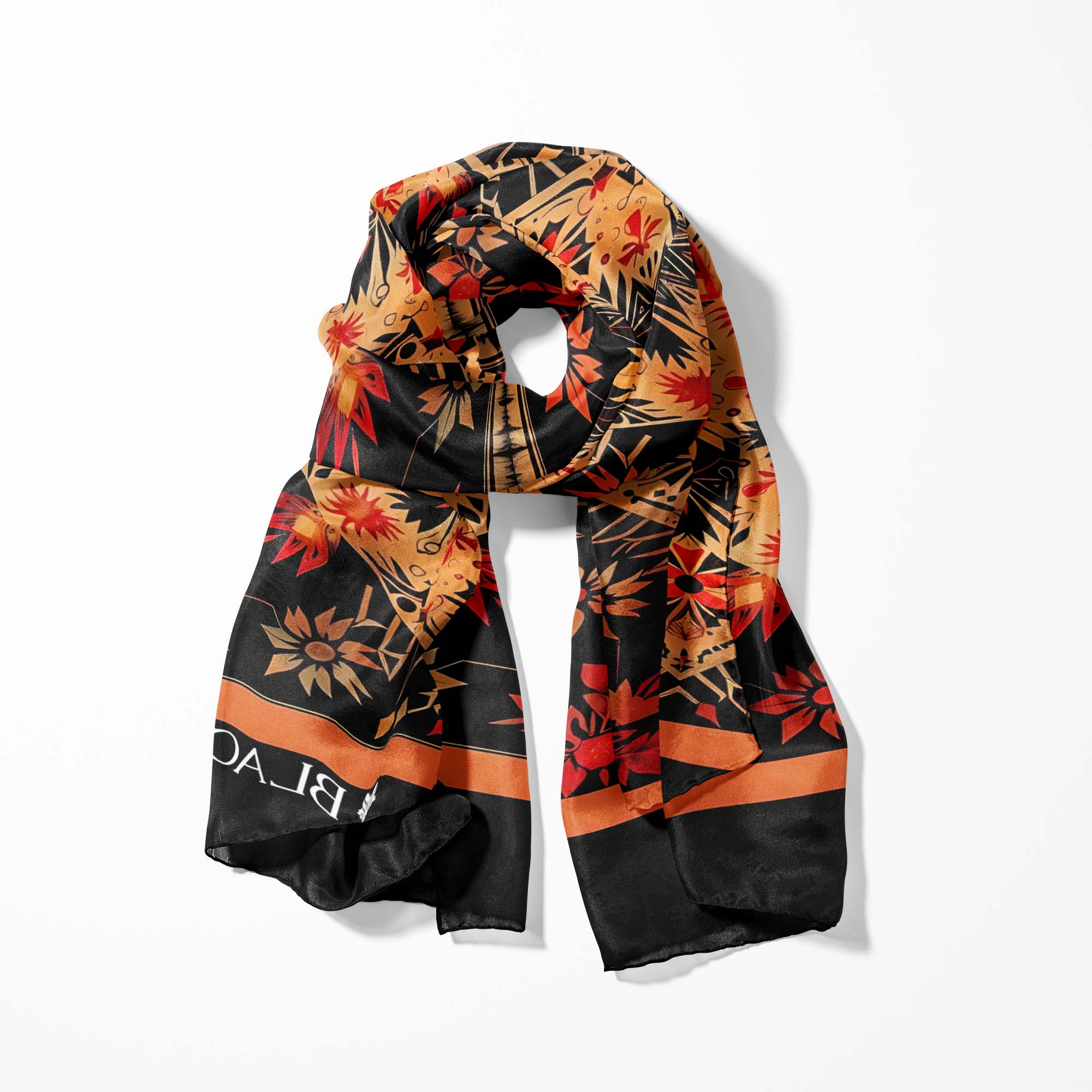 FLORAL ETHNIC ORIENTAL SILK SCARF WITH LAPEL PIN AND POCKET SQUARE