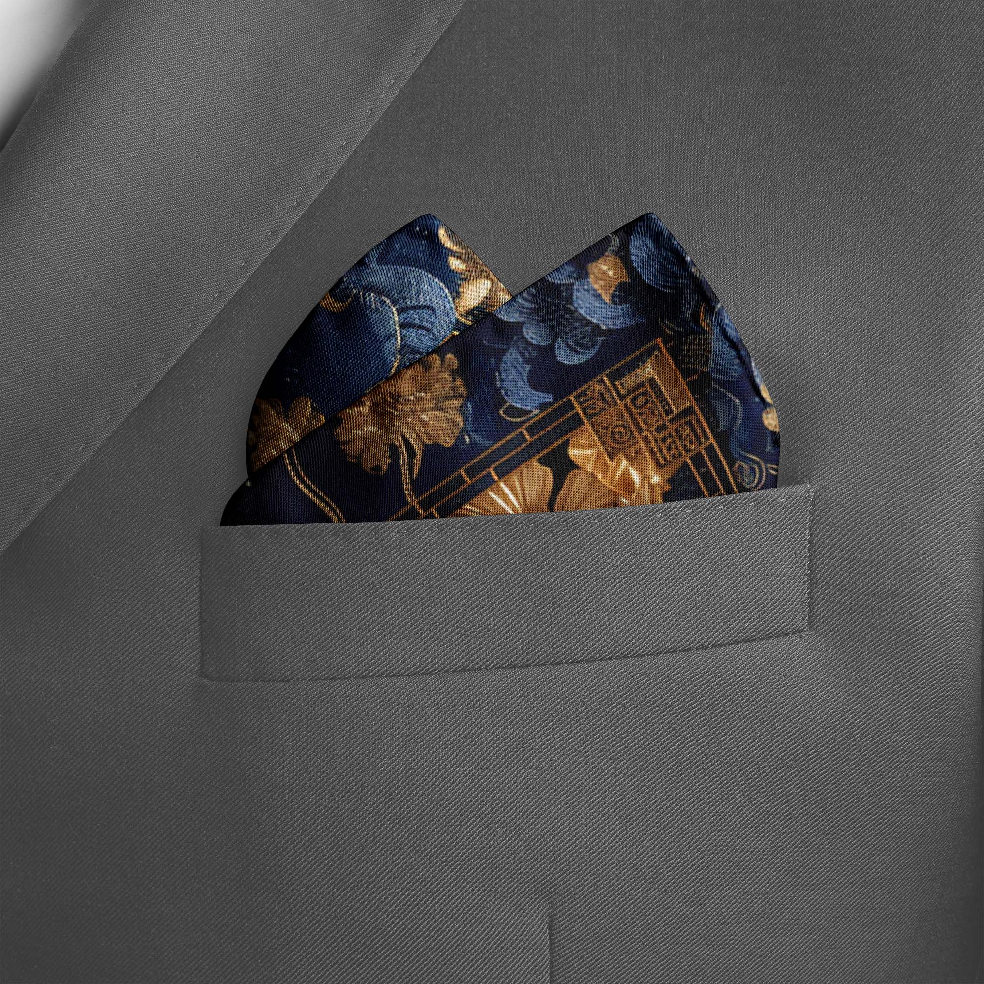 GOLD DRAGON SILK POCKET SQUARE